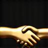 Golden handshake icon, symbolizing respect and strong client relationships.