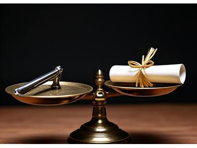 Golden scales of justice with an old barbershop razor, symbolizing fairness and legal balance in service policy